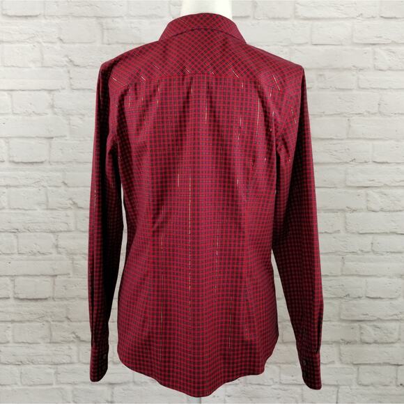 O Talbots Red Navy Plaid Wrinkle Resistant Long Sleeve Button Down Shirt NWT 10 - Picture 13 of 15